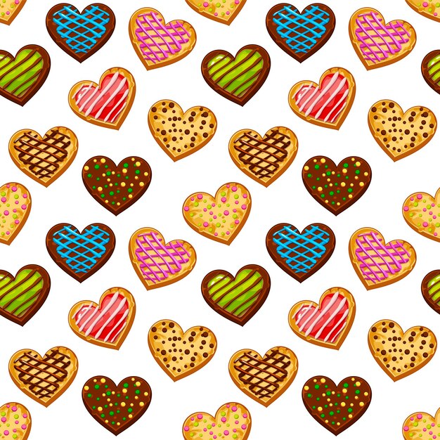 Heartshaped cookies seamless pattern Decorated background for Valentines Day Pattern for Wrapping paper postcards textiles wallpapers fabrics etc