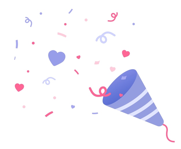 Heartshaped fireworks and paper flowers to celebrate the cute colorful birthday party illustration