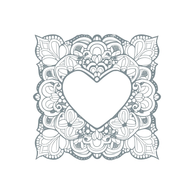 Оформленные каркасы в форме сердца и цветочные элементы красиво изображены в книге для окрашивания
