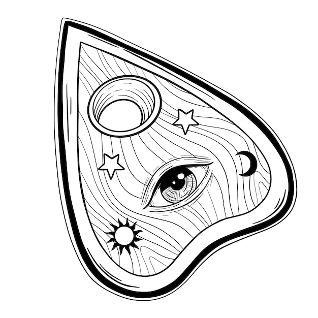 Planchette a forma di cuore per la tavola parlante dello spirito illustrazione isolata del vettore in stile vittoriano attrezzature per la divinazione della medianità disegno del tatuaggio flash alchimia religione spiritualità occultismo