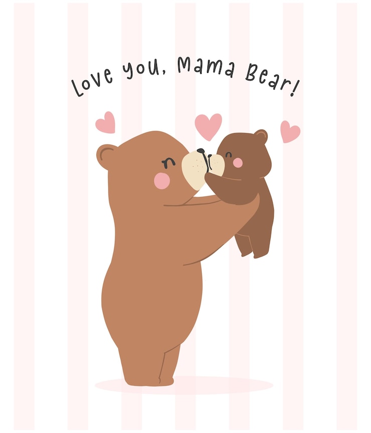 Vector heartwarming mothers day bear mom and baby cub adorable greeting card illustration