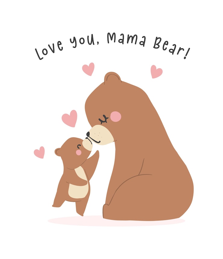 Vector heartwarming mothers day bear mom and baby cub adorable greeting card illustration