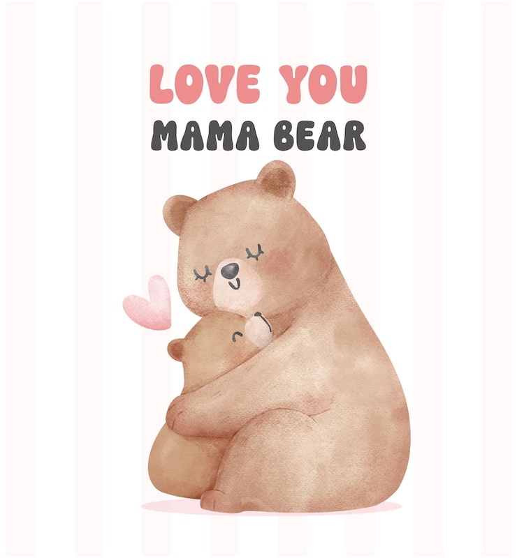Vector heartwarming mothers day bear mom and baby cub hugging adorable watercolor illustration
