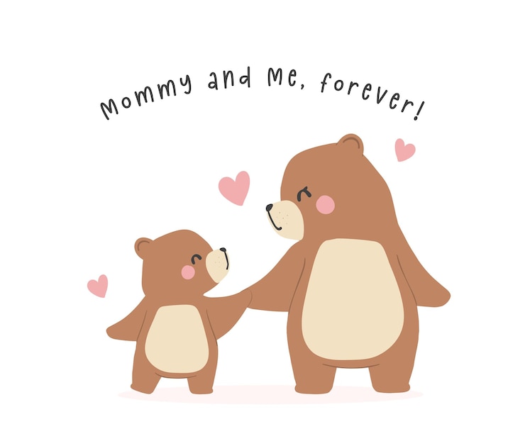 Vector heartwarming mothers day bear mom and baby hugging cub greeting card illustration