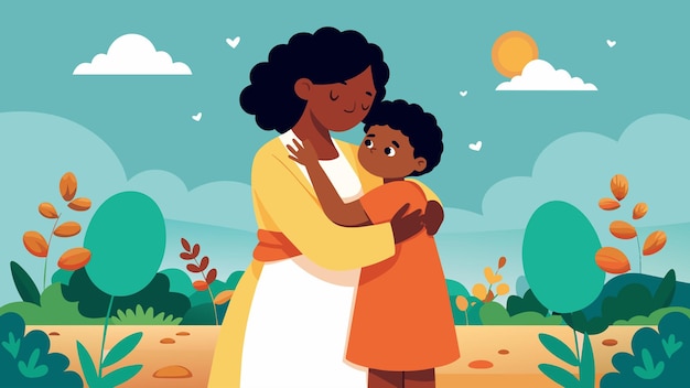 A heartwrenching scene featuring a mother and child reunited after being separated by slavery now