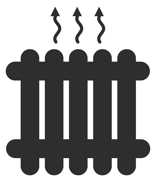 ヒートラジエーターの黒いアイコン。白い背景に分離された家庭用温度管理