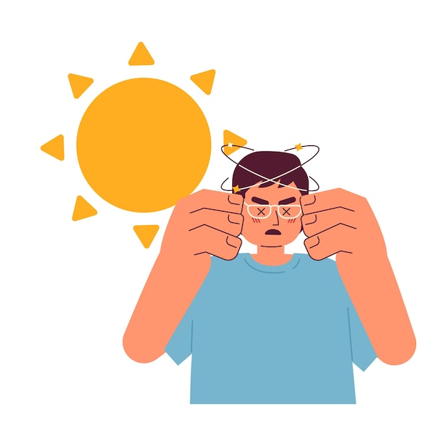 Heat stroke symptom flat concept vector spot illustration