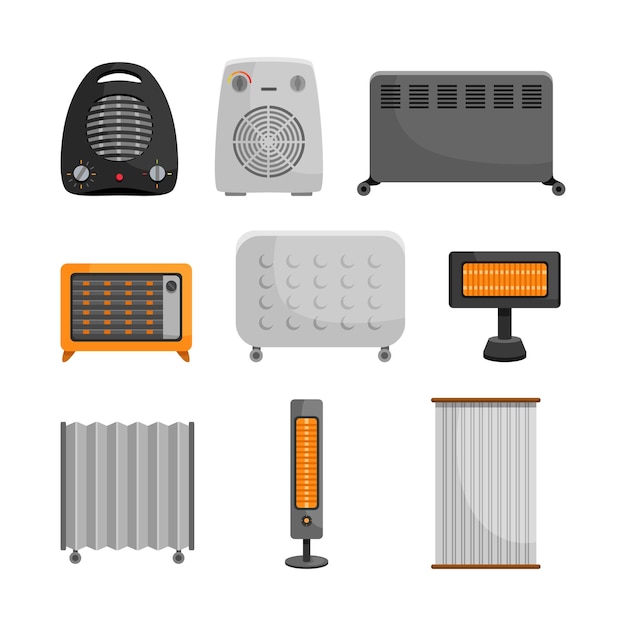 Vector heater set cartoon vector illustration