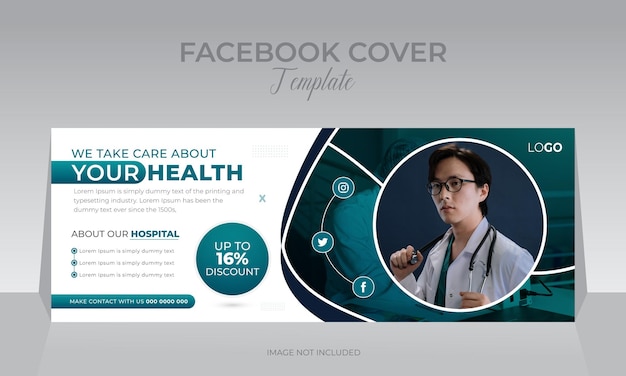 Heath care clinic hospital related social media cover photo design template for hospital promotion