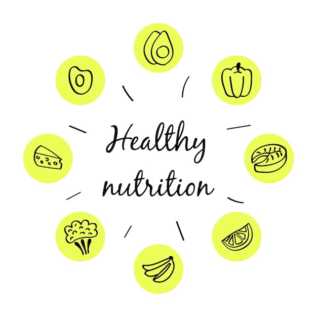 Vector heathy nutrition set of hand drawn color icon vector