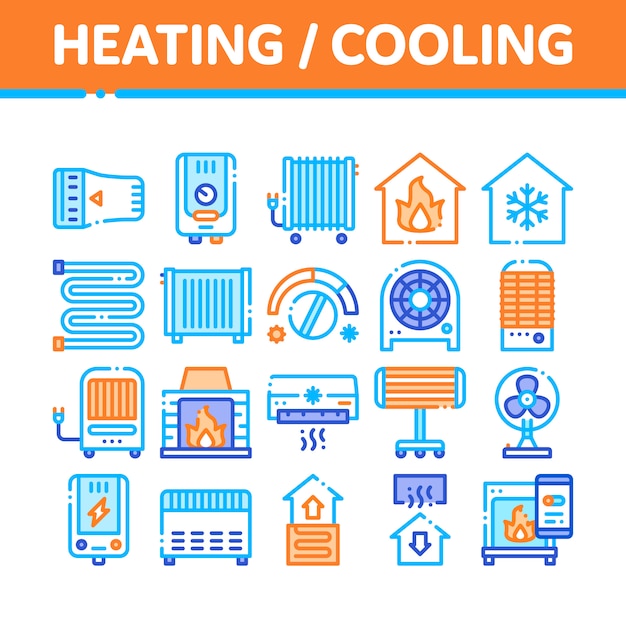 Heating and cooling icons collection