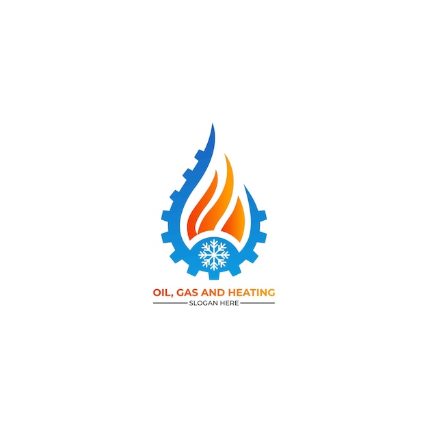 暖房サービスのロゴ、HVAC、石油、ガス、空調、火のロゴ