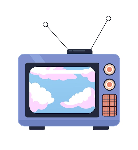 Vector heaven cloudscape on vintage tv 2d cartoon object old fashioned retro television program isolated vector item white background clouds sky nature watch nostalgia show color flat spot illustration