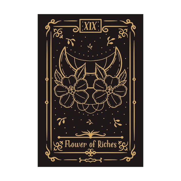 天の難解な魔法のタロット カード オカルト スピリチュアル リーダー魔法の黄金の花と黄金の月の sym