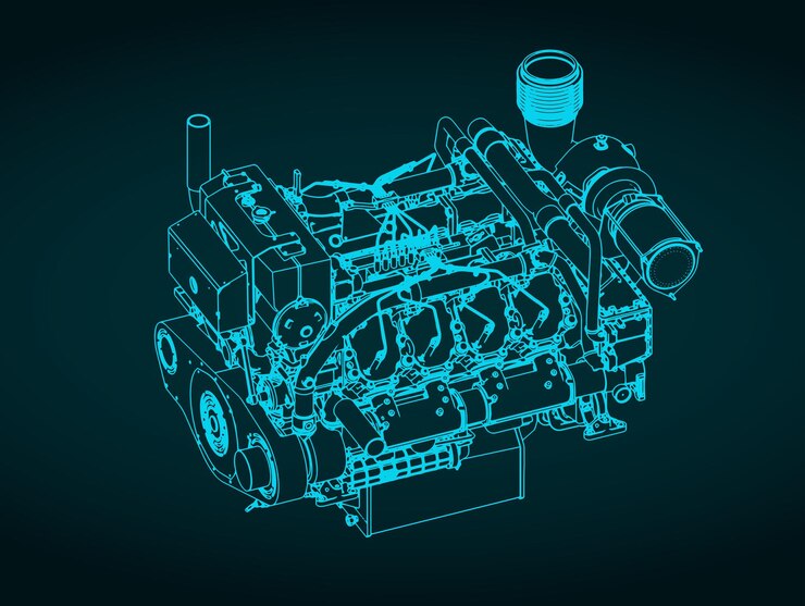 Vector heavy duty marine diesel engine blueprint