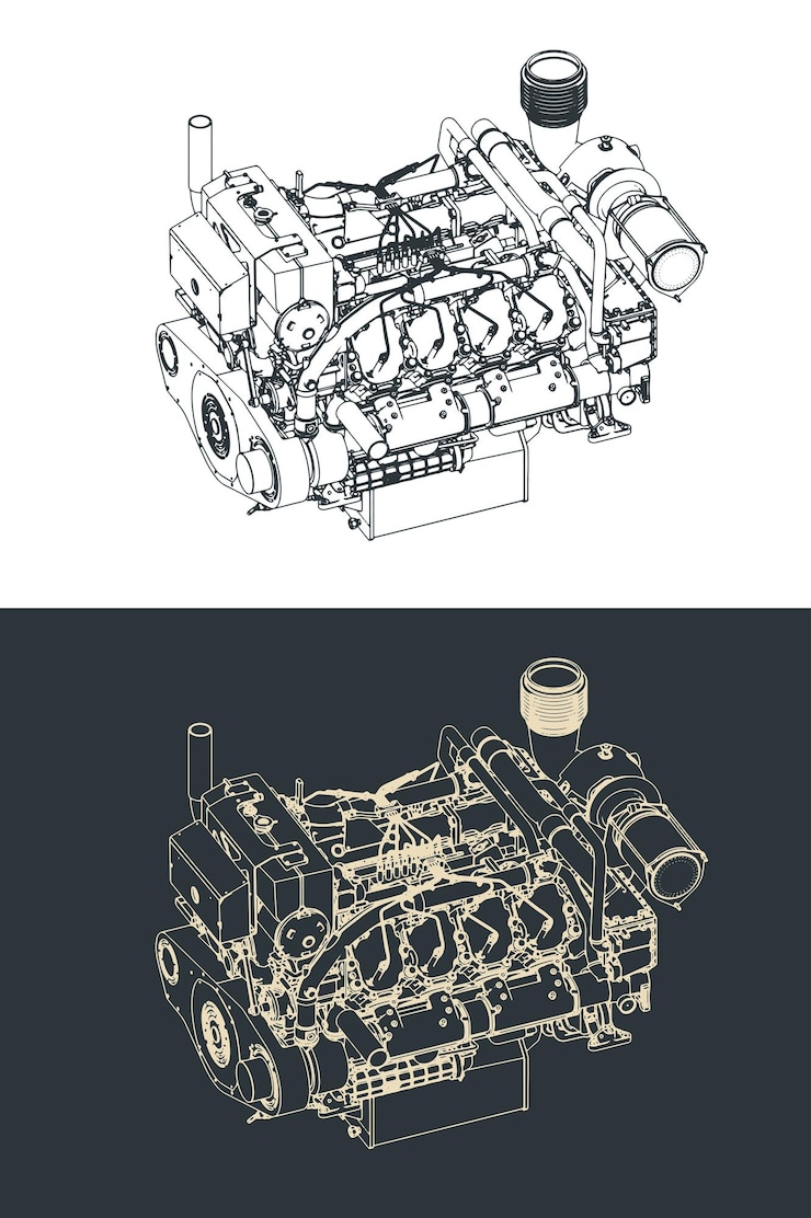 Vector heavy duty marine diesel engine drawings