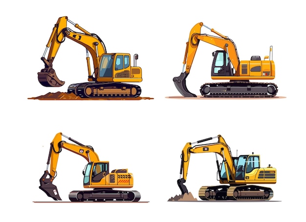 Heavy equipment construction work excavator bulldozer set element