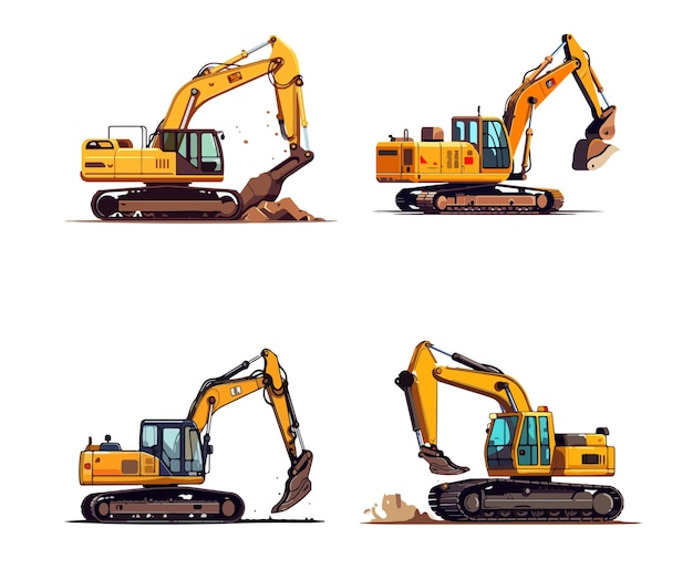 Heavy equipment construction work excavator bulldozer set element