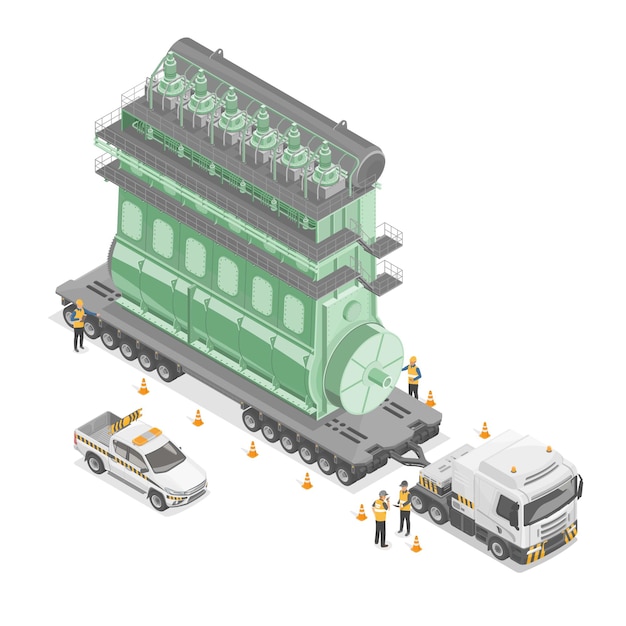 heavy haulage oversize load big marine engine special transportation for industrial logistics