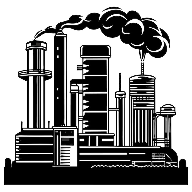 Vector heavy industry factory or working thermal power plant or station with electricity