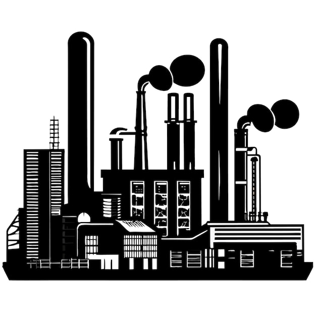 Heavy industry factory or working thermal power plant or station with electricity