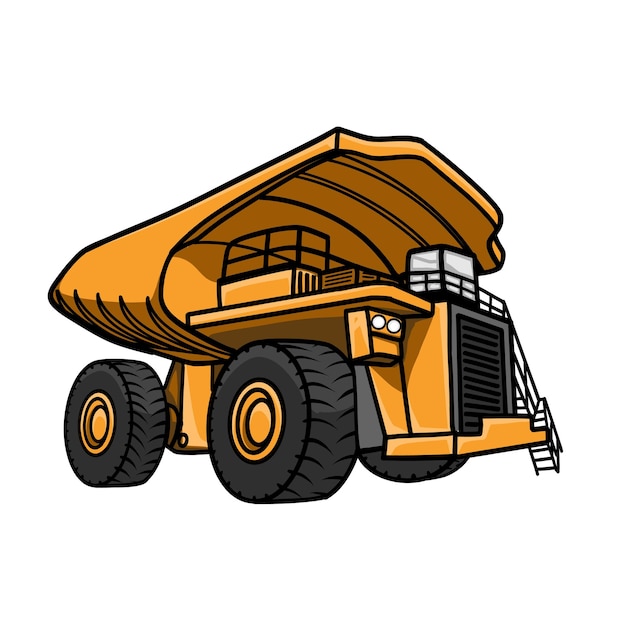 벡터 중장비, 노란색 덤프 트럭 노천 광산 산업. 벡터 아이콘, 로고 채석장 서비스