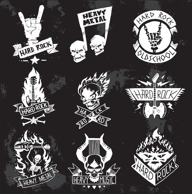 Heavy Metal rock badges ingesteld.