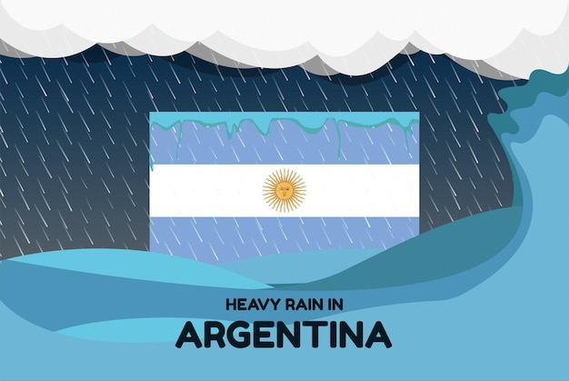 Heavy rain in Argentina banner rainy day and winter concept cold weather flood and precipitation