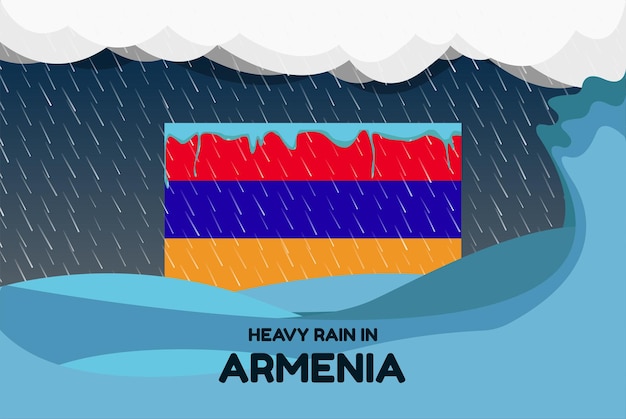 Heavy rain in Armenia banner rainy day and winter concept cold weather flood and precipitation