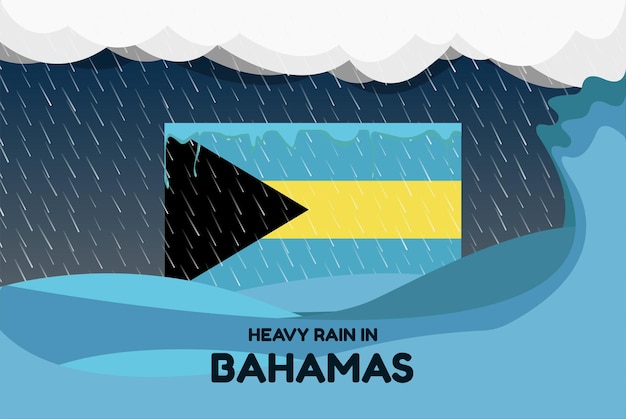 Heavy rain in Bahamas banner rainy day and winter concept cold weather flood and precipitation