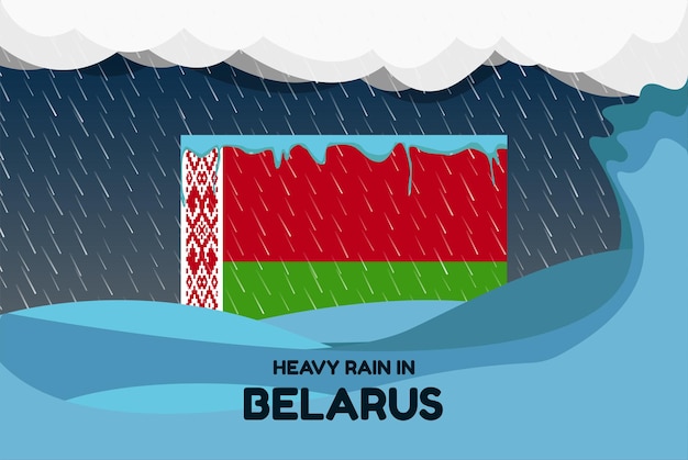 Heavy rain in Belarus banner rainy day and winter concept cold weather flood and precipitation