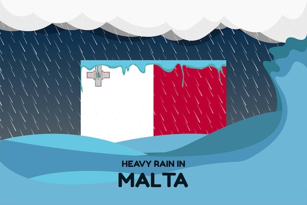 Heavy rain in Malta banner rainy day and winter concept cold weather flood and precipitation