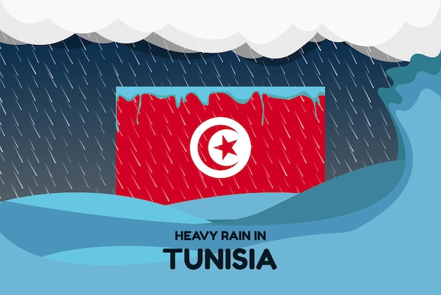 チュニジアの大雨バナー雨の日と冬のコンセプト寒い天候の洪水と降水量