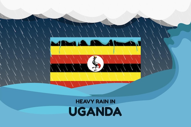 Heavy rain in Uganda banner rainy day and winter concept cold weather flood and precipitation