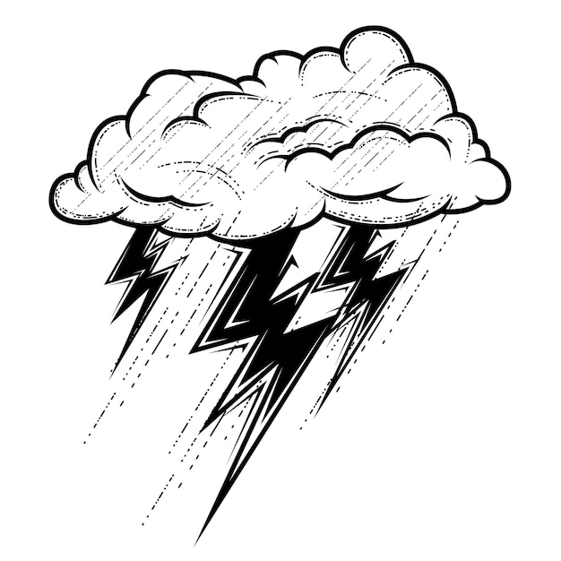 Vettore acquazzone intenso durante un temporale nuvola temporalesca e fulmini vettore di maltempo