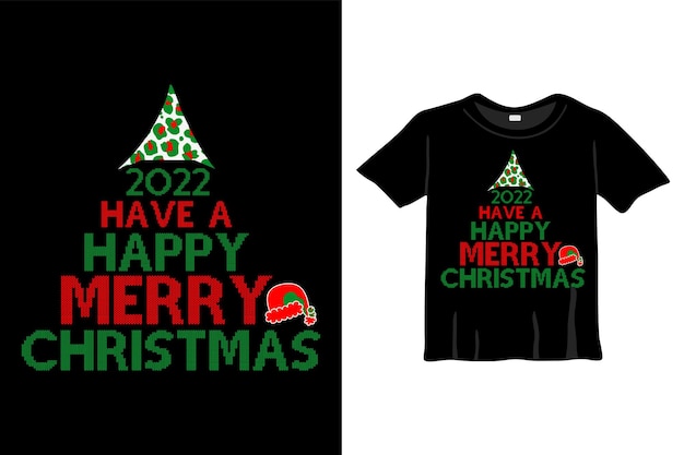 Heb een gelukkig vrolijk kerst T-shirt ontwerpsjabloon voor kerstviering. Wenskaart Poster