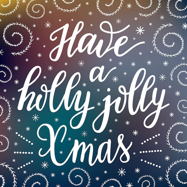 Vector heb een holly jolly xmas belettering ontwerp inscriptie.