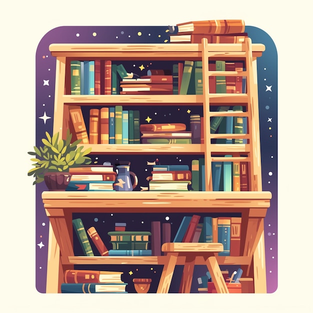 Vector hedendaagse boekenplank met ladder