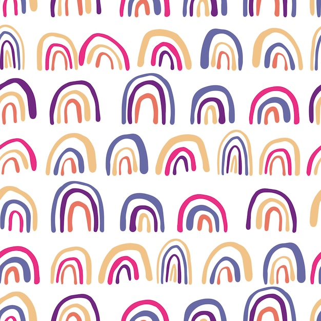 Hedendaagse regenbogen lijnen naadloos patroon. Hand getekende vector achtergrond. Leuk behang. Eenvoudig ontwerp voor stof, textielprint, verpakking.