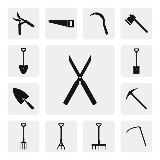 Hedge shears flat web icon. grass scissors silhouette solid black icon vector. garden tools icon set