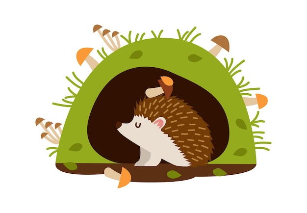 Hedgehog in the burrow Vector illustration