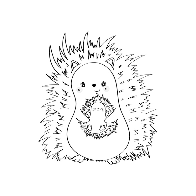 Hedgehog Clipart Coloring Page in Cute Cartoon Style. Beautiful Clip Art Hedgehog Black and White.