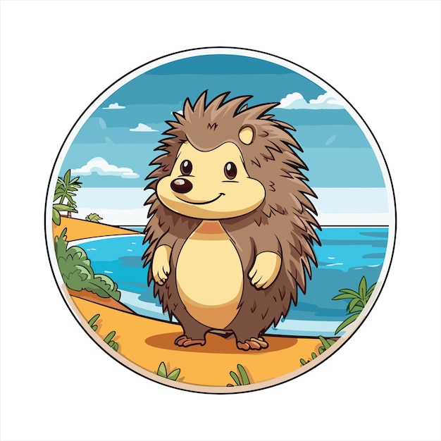 Hedgehog cute funny cartoon kawaii colorato acquarello spiaggia estate animale pet sticker illustrazione