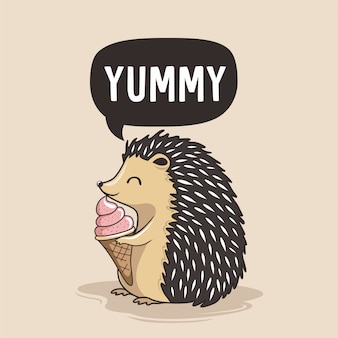 hedgehog eating ice cream cartoon yummy porcupine