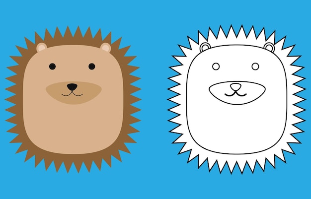 Hedgehog face cartoon character Cute outline hedgehog animal face coloring book for kids Vector