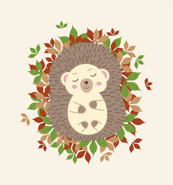 Vector hedgehog in the leaves autumn