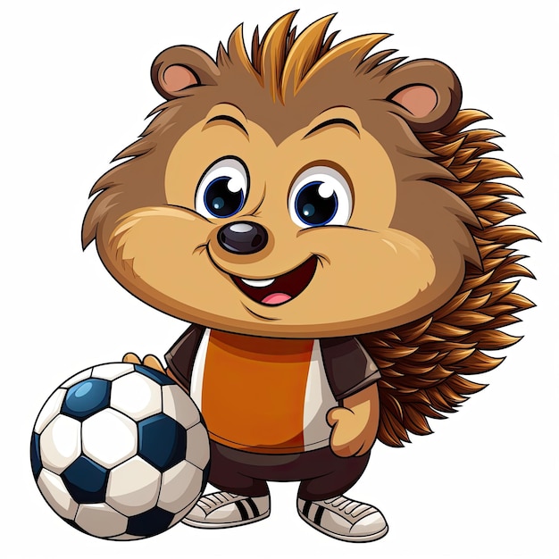 Hedgehog playing football on White Background