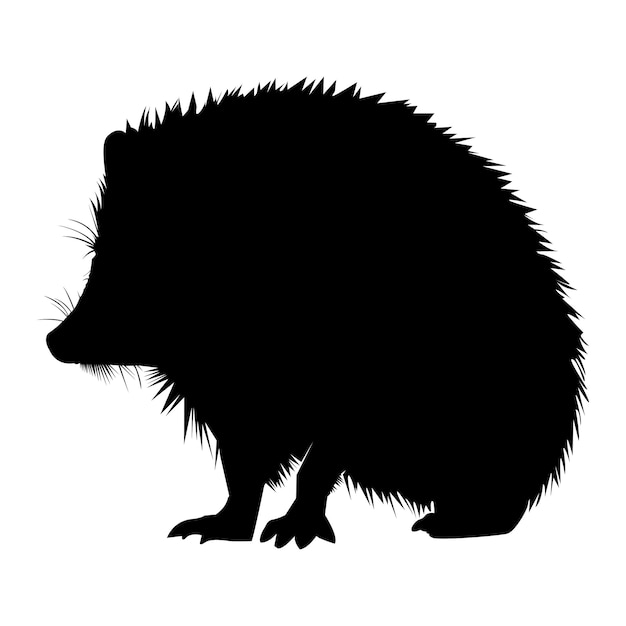 A hedgehog side view in silhouette on white background