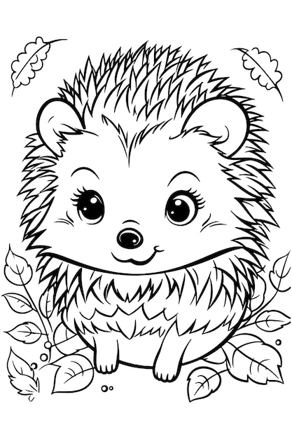 Vector a hedgehog sits on a branch with leaves and flowers cute animals coloring pages