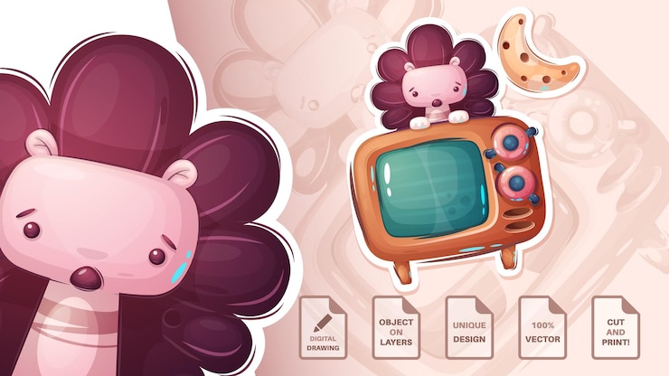 Vector hedgehog on tv poster and merchandising vector eps 10
